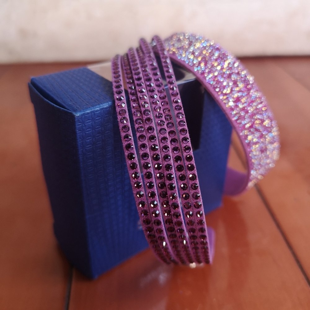 Swarovski Crystal Slake Purple Duo Bracelet/choker 15.5" Long Soft & Adjustable - Picture 2 of 7